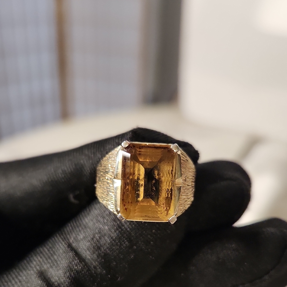 Vintage | JTV 925 Silver Goldplated 5CT Yellow Topaz Ring Sz 7